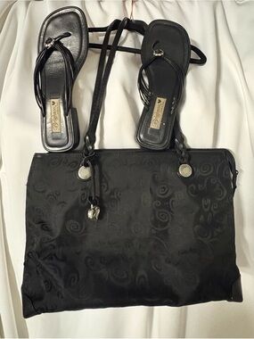 Brighton Black Swirl Jacquard Tote with Braided Straps